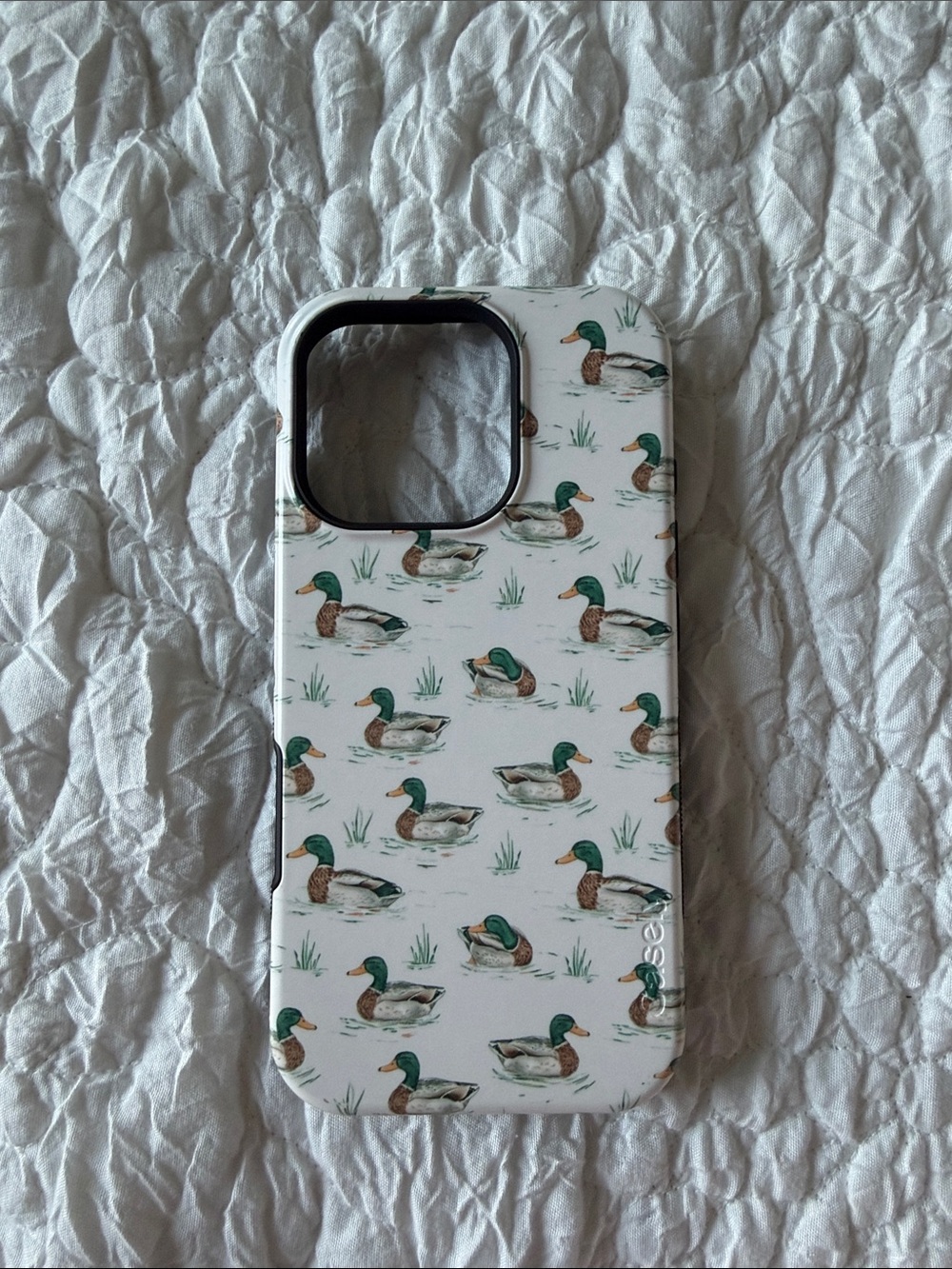 Casely White Duck Pattern Phone Case with Green Accents IPhone 16 Pro